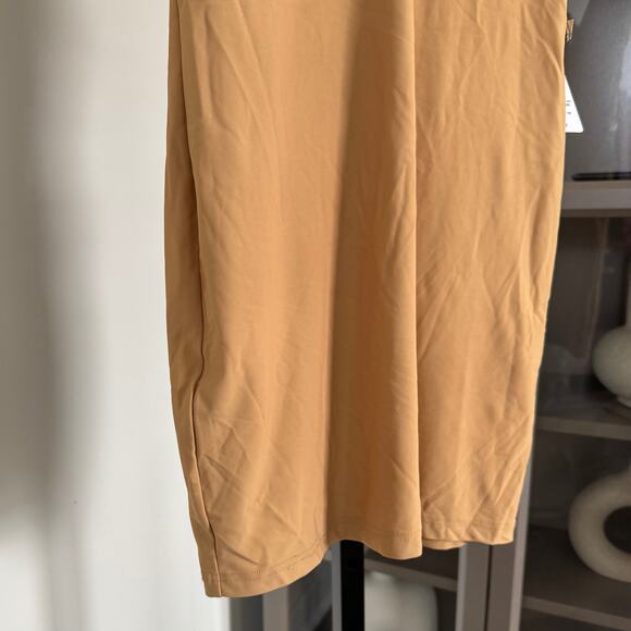 Nadine Merabi Curved Slip Dress NEW Straight Light Nude Stretch Mini NWT Large L - Picture 5 of 7